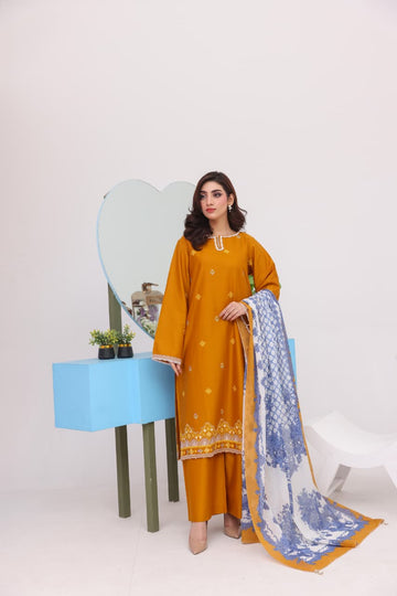 Cotton Embroidered 3pc Suit