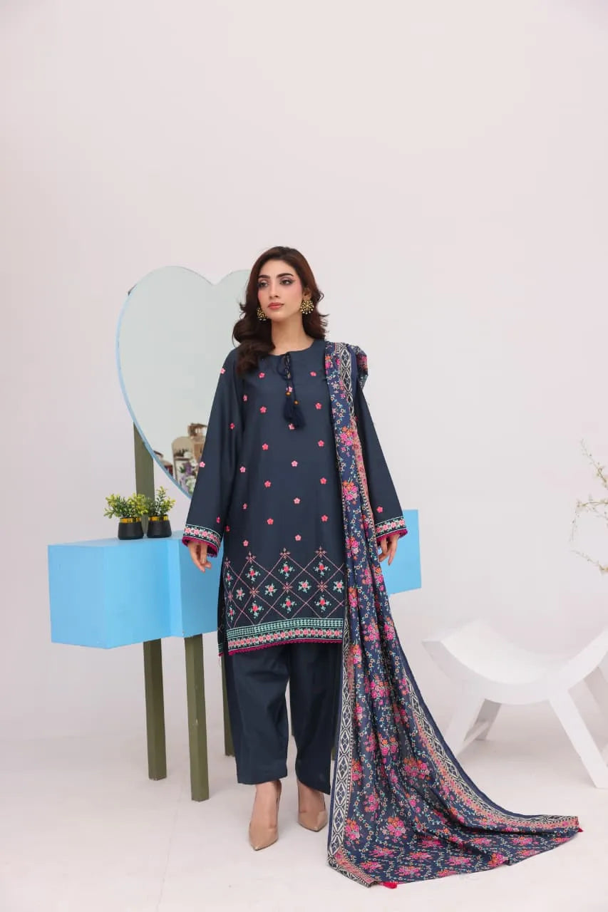 Cotton Embroidered 3pc Suit