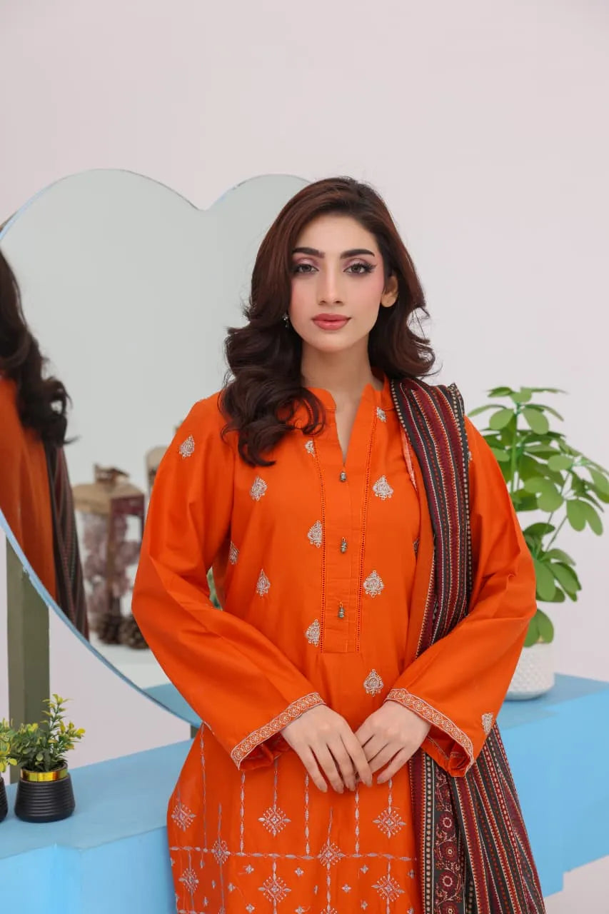 Cotton Embroidered 3pc Suit