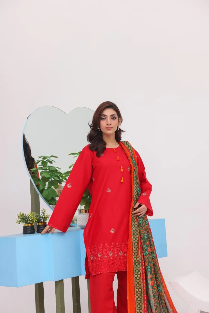 Cotton Embroidered 3pc Suit