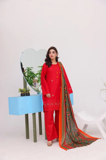 Cotton Embroidered 3pc Suit