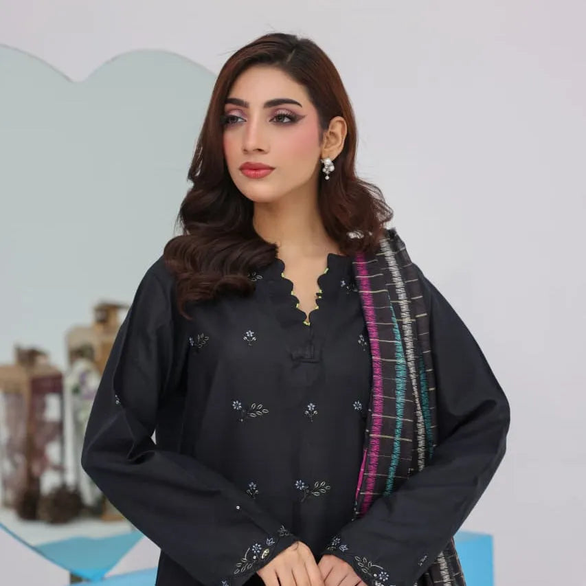Cotton Embroidered 3pc Suit