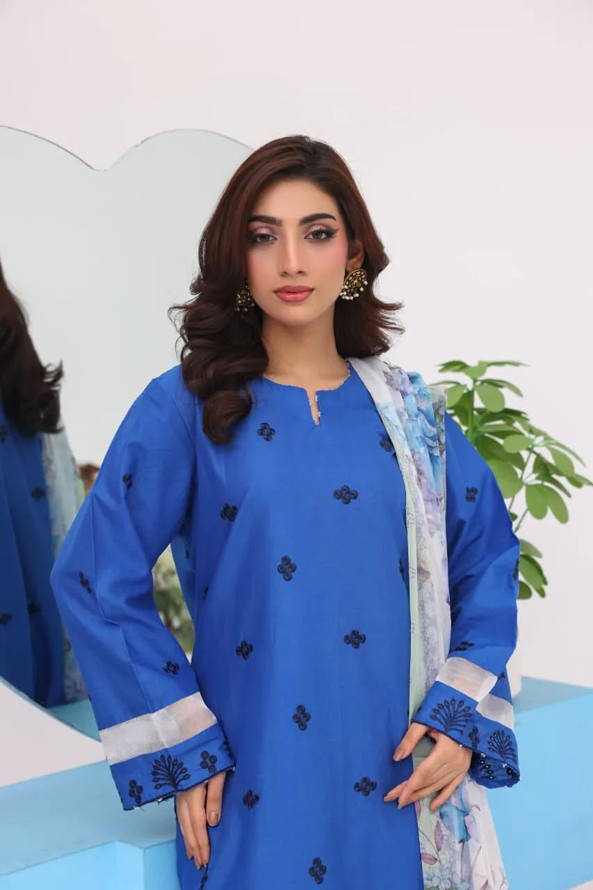 Cotton Embroidered 3pc Suit